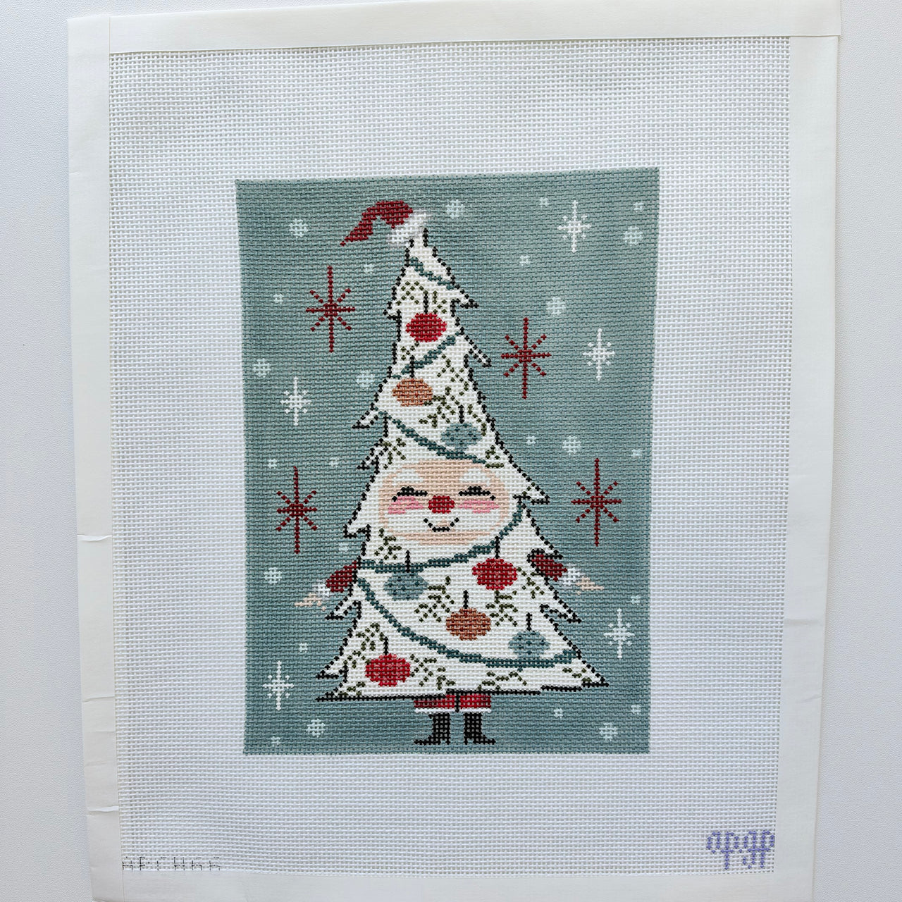 APCH66 - Teal Vintage Santa Tree - 18M 5" x 7" - MKT