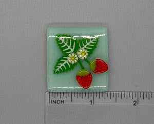 Strawberries on Green Fused Glass Needleminder
