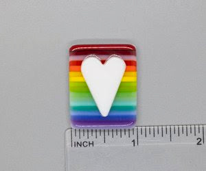 Heart on Rainbow Stripes Fused Glass Needleminder