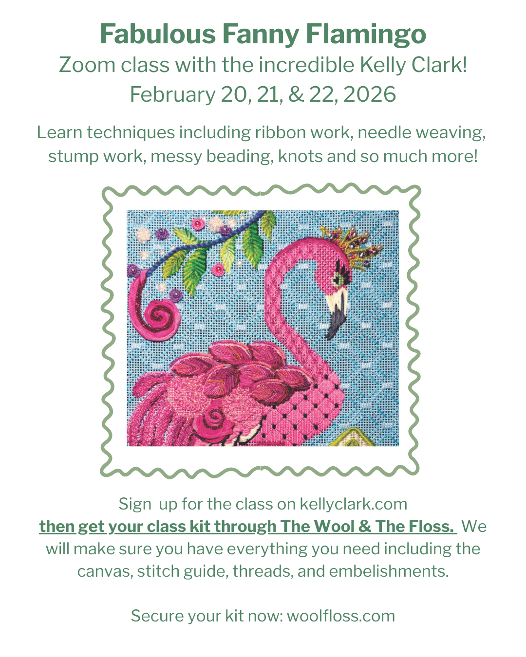 Fabulous Fanny Flamingo Class Kit DEPOSIT | Pairs with Kelly Clark Zoom Class
