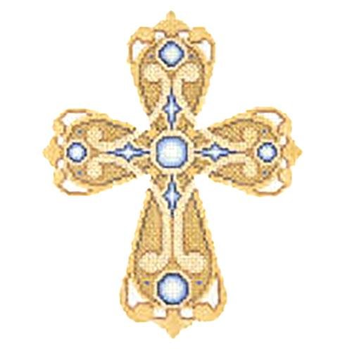 Cross--Gold & Bronze with Blue Jewels BB2882