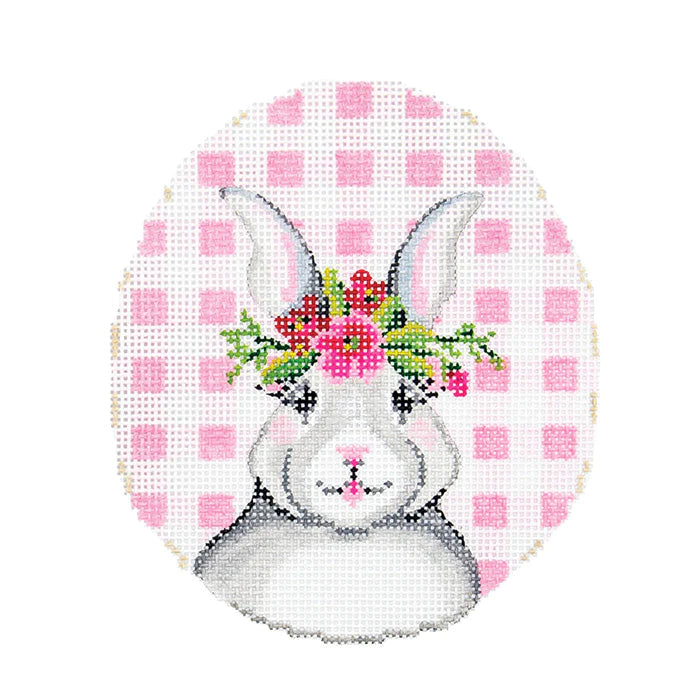 KC-KEA70-18 Bunny with Flower Crown on Pink Gingham