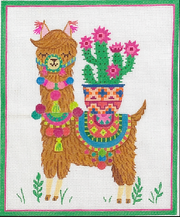 RJ-PL-09 Llama with Cactus Plant Pompoms and Tassels