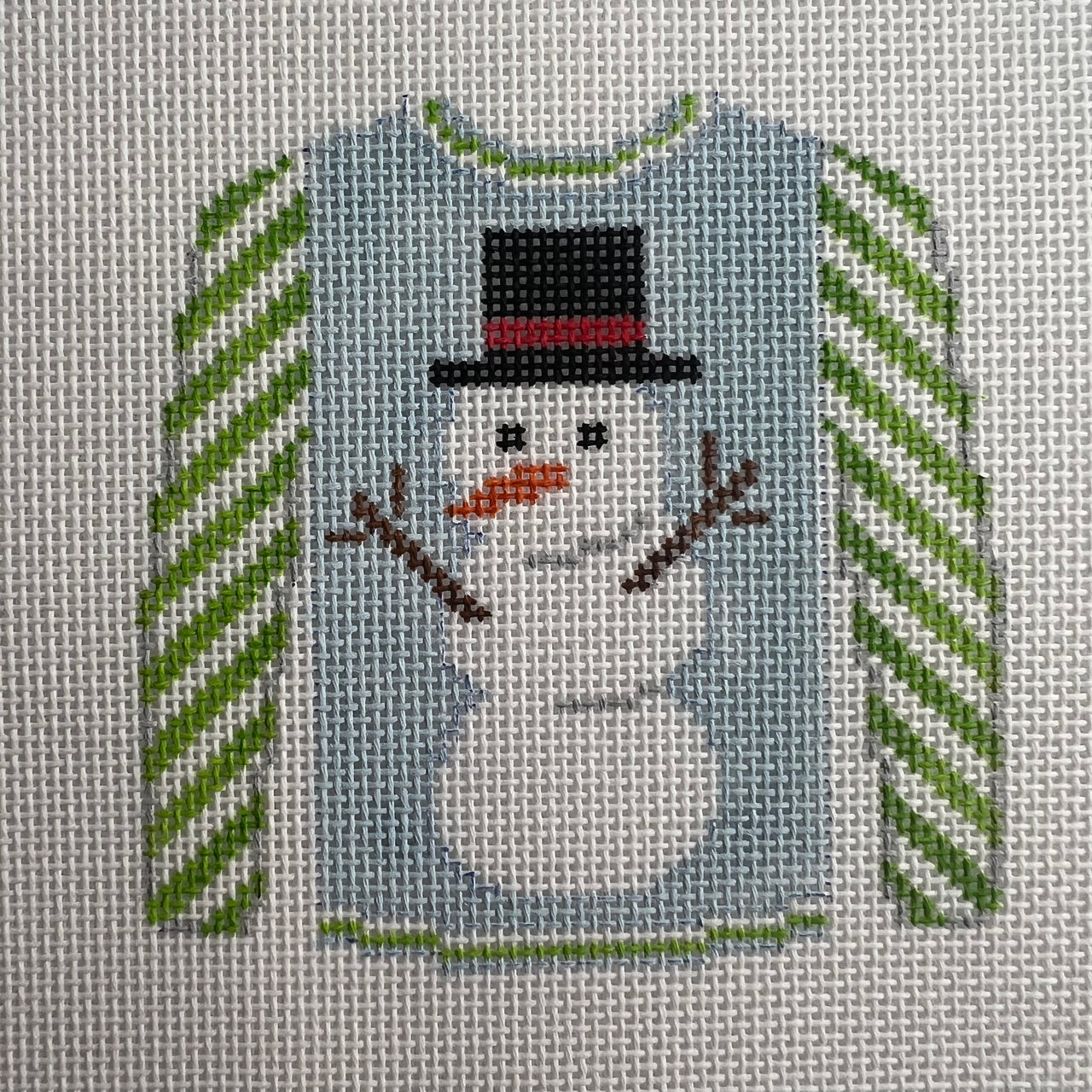 KKO199AH Snowman on Blue with Lime Striped Sleeves