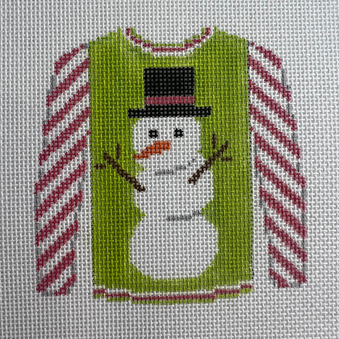 KKO199R Snowman on Lime with Hot Pink Striped Sleeves