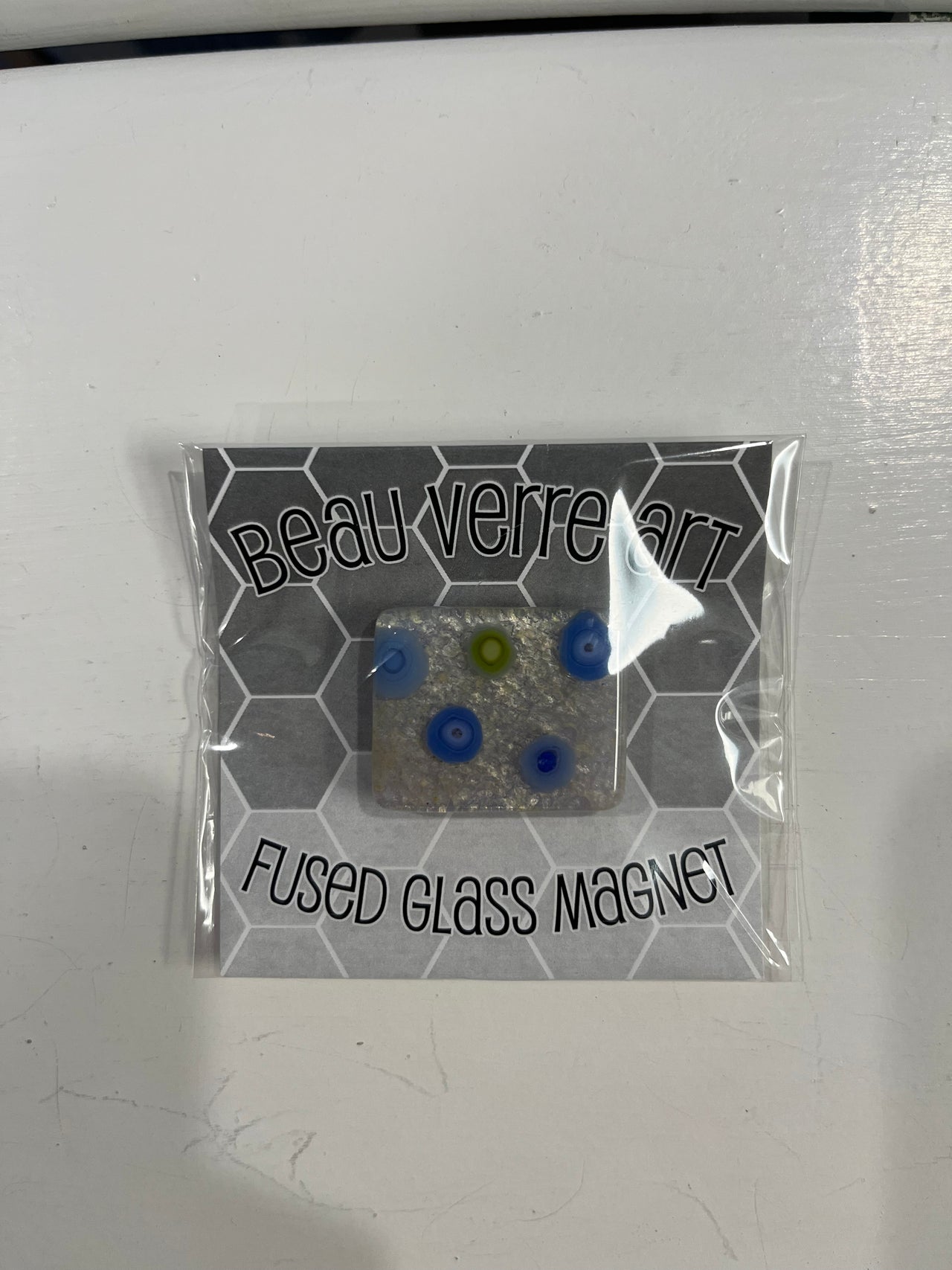 Polka Dot Blue and Green Fused Glass Needleminder Magnet