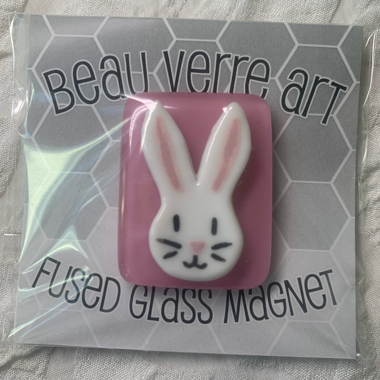 White Bunny Face Fused Glass Needleminder