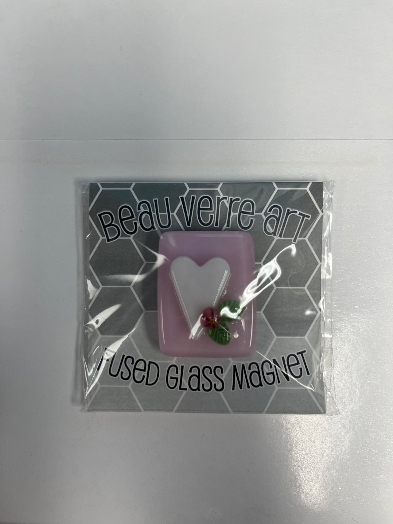 Light Pink Heart on Pink Rectangle Fused Glass Needleminder