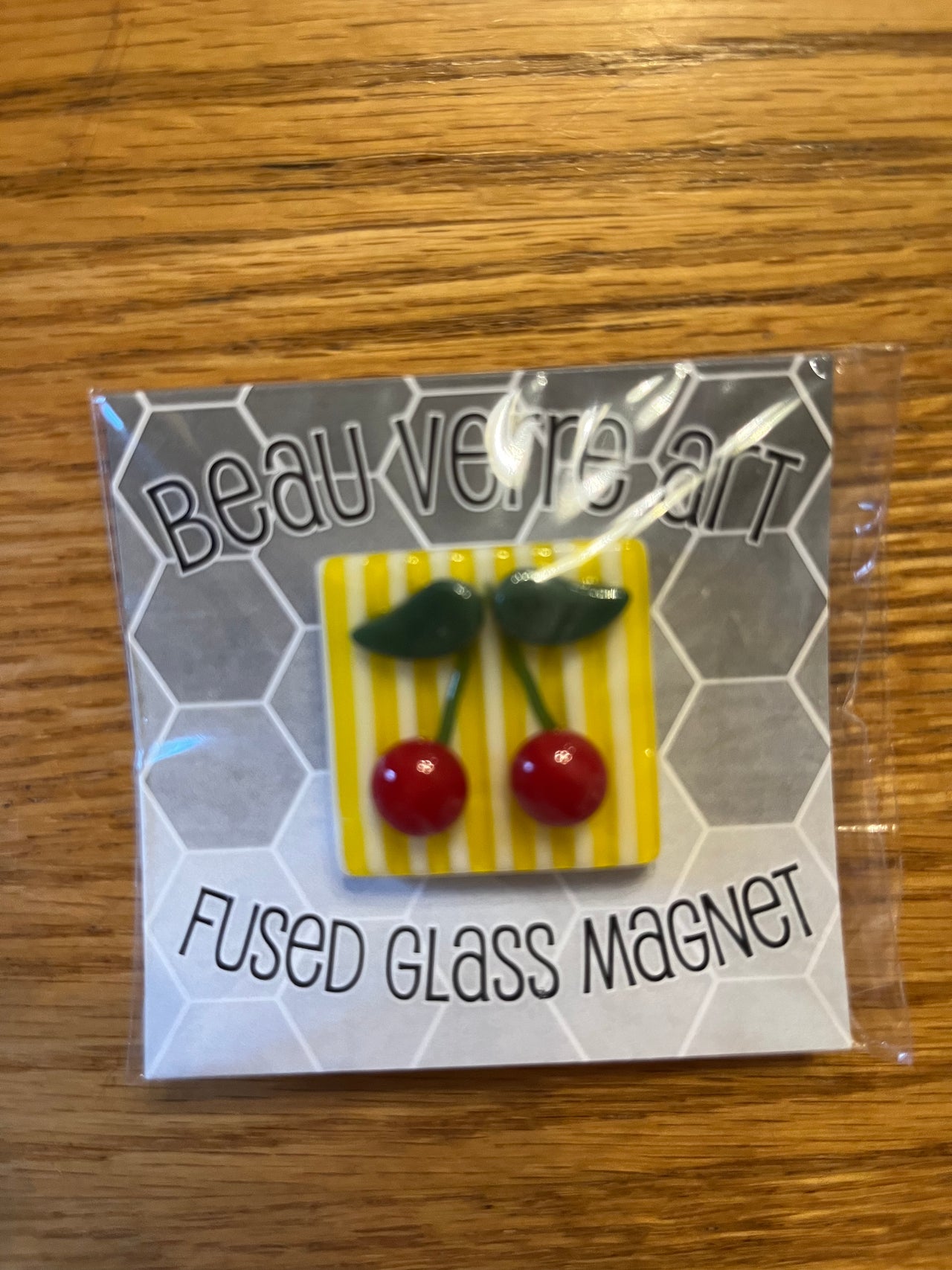 Cherries on Yellow and White Stripe Needleminder Magnet