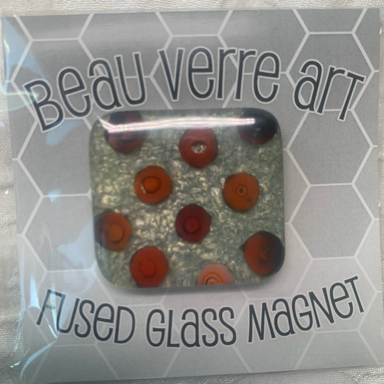 Orange Circles on Silver Fused Glass Needleminder