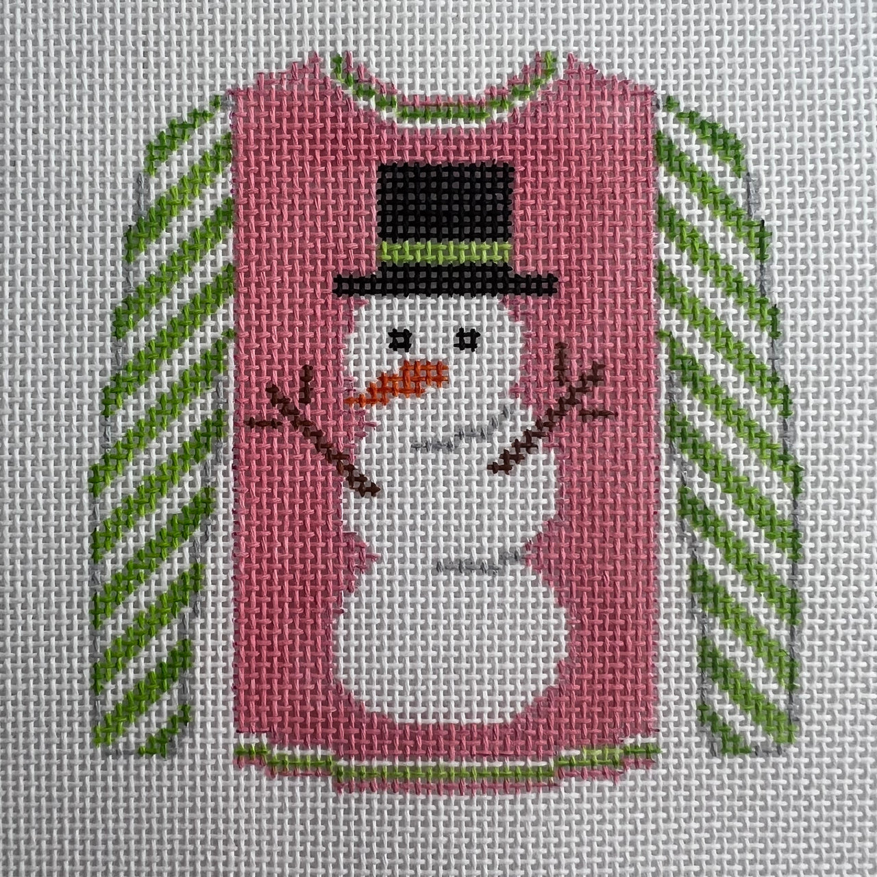 KKO199S Snowman on Pink with Lime Striped Sleeves