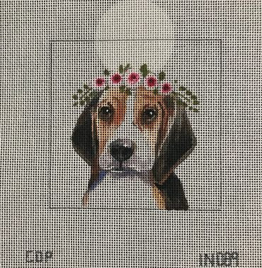 IN089 Beagle w/ floral crown